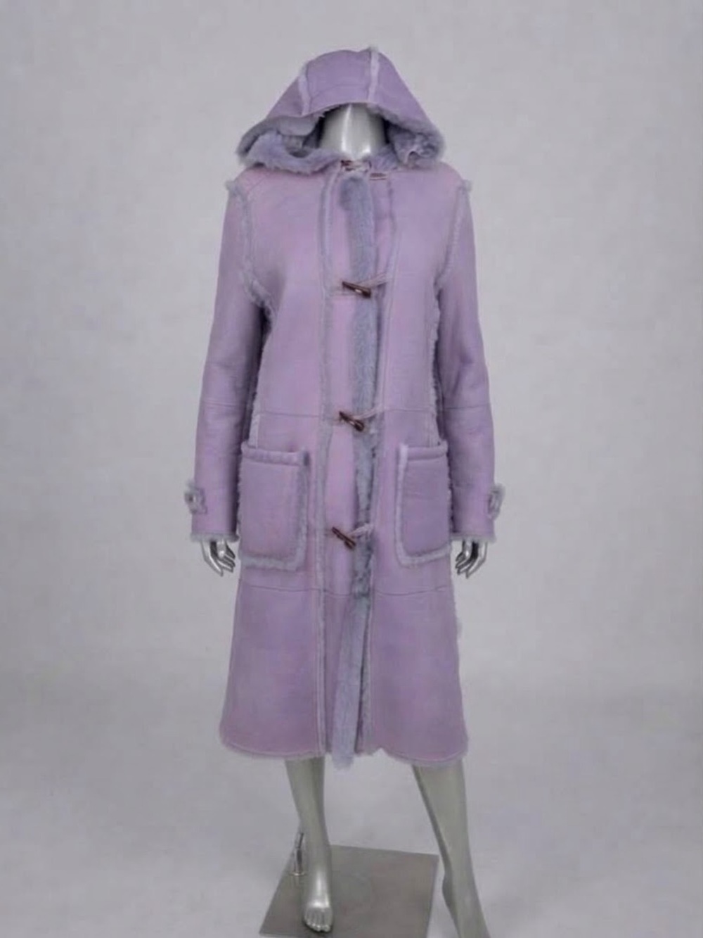 Escada Sport Lambskin Shearling Coat 36 Purple Hooded Toggle Made Germany